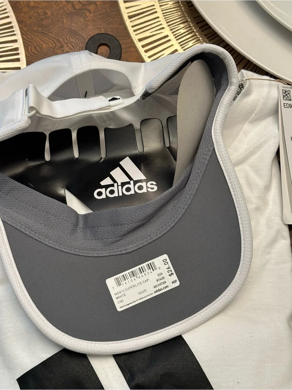 adidas White and Black Logo Tee with White adidas Cap